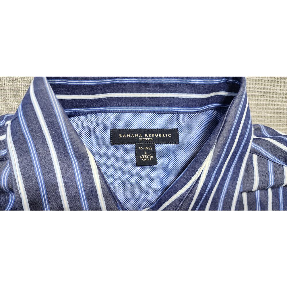Banana Republic Fitted Dress Shirt Mens L‎ 16–16.5 Blue Stripe Long Sleeve